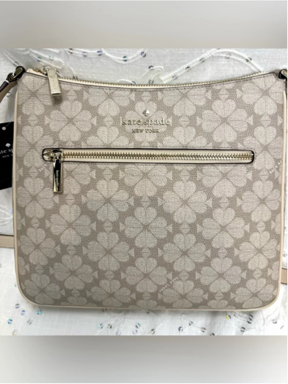 NWT Kate Spade Spade Flower Large Swingpack Crossbody Bag Dark Beige